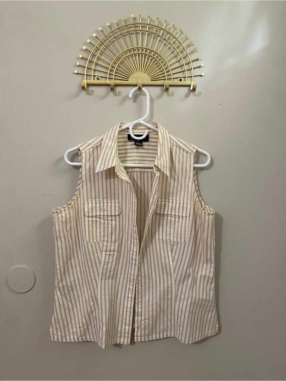 Jones New York Striped Sleeveless Top - Cream & Tan